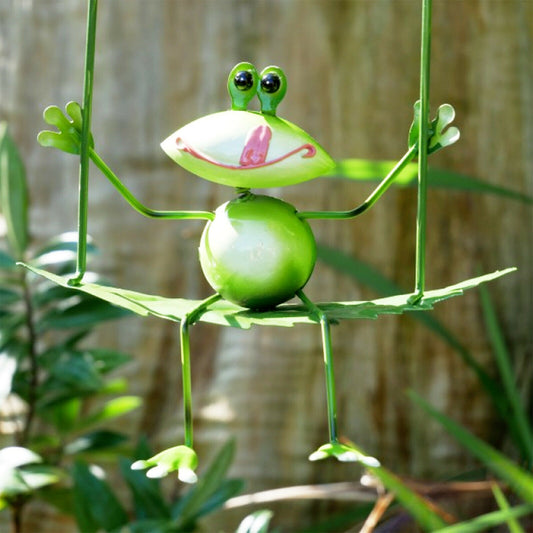 Frog On Leaf Swing Hanging Garden Ornament