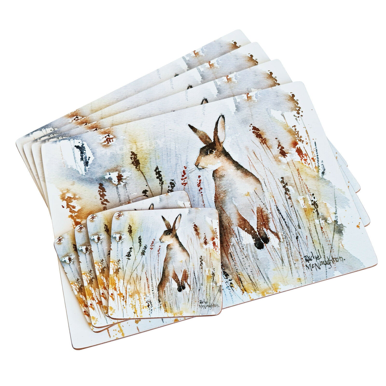 Set of 4 Placemats & 4 Coasters Woodland Hare – Robert David Home