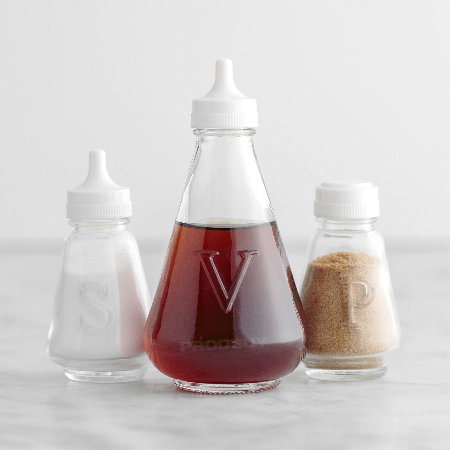 Set of 3 'Salt Pepper Vinegar' Condiment Pots
