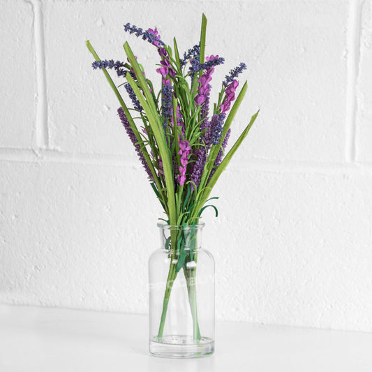 Artificial Lavender Flowers In Glass Vase