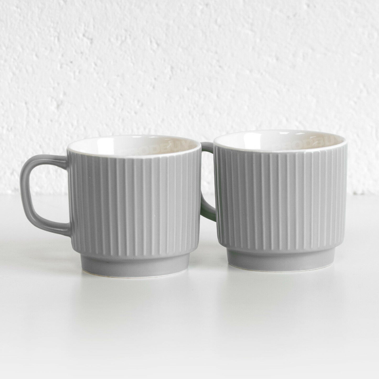 Set of 2 Grey Embossed Lines Mugs
