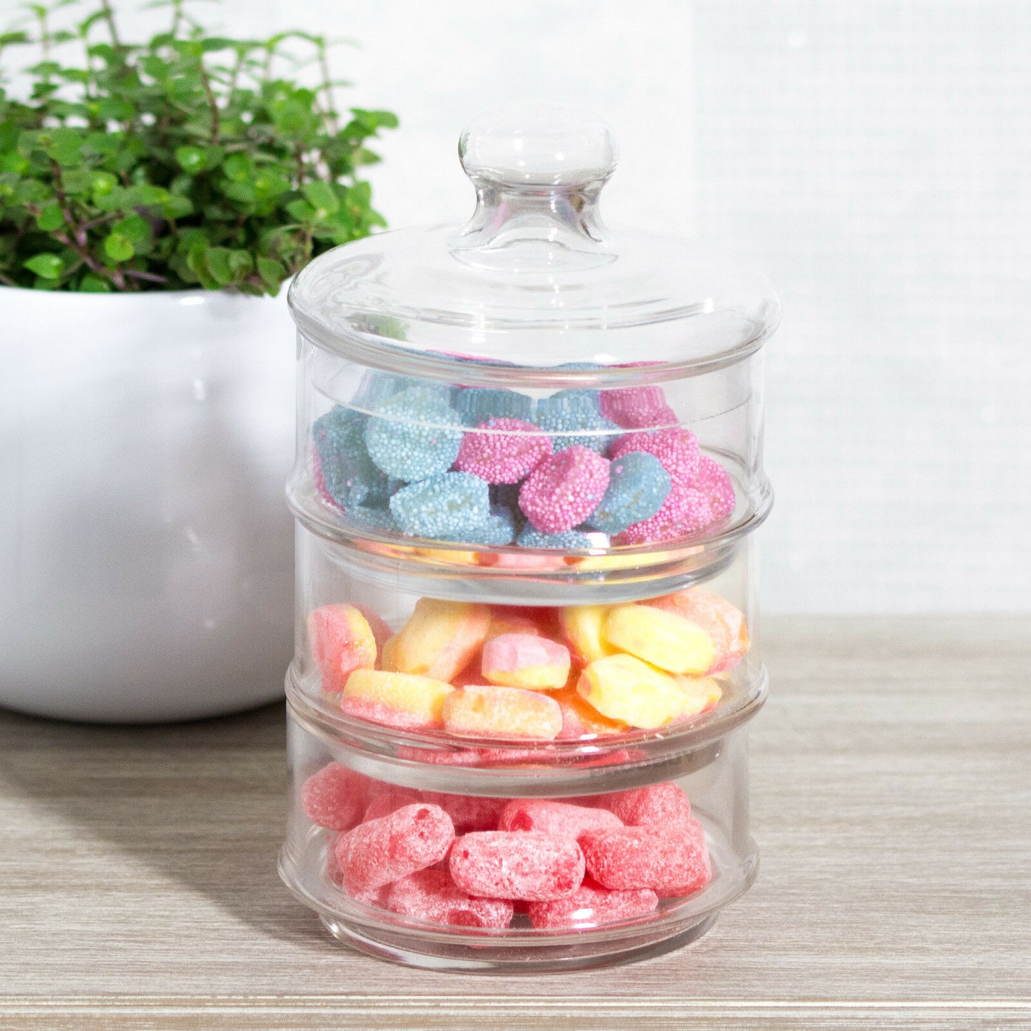 Vintage 3 Tier Stackable Glass Storage Sweets Jar