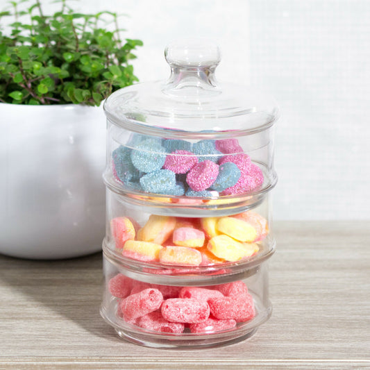 Vintage 3 Tier Stackable Glass Storage Sweets Jar