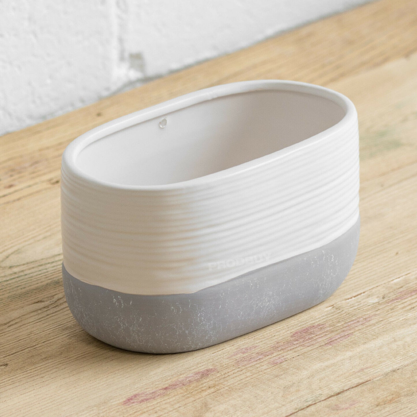 White & Grey 18cm Ceramic Herb Trough Plant Pot