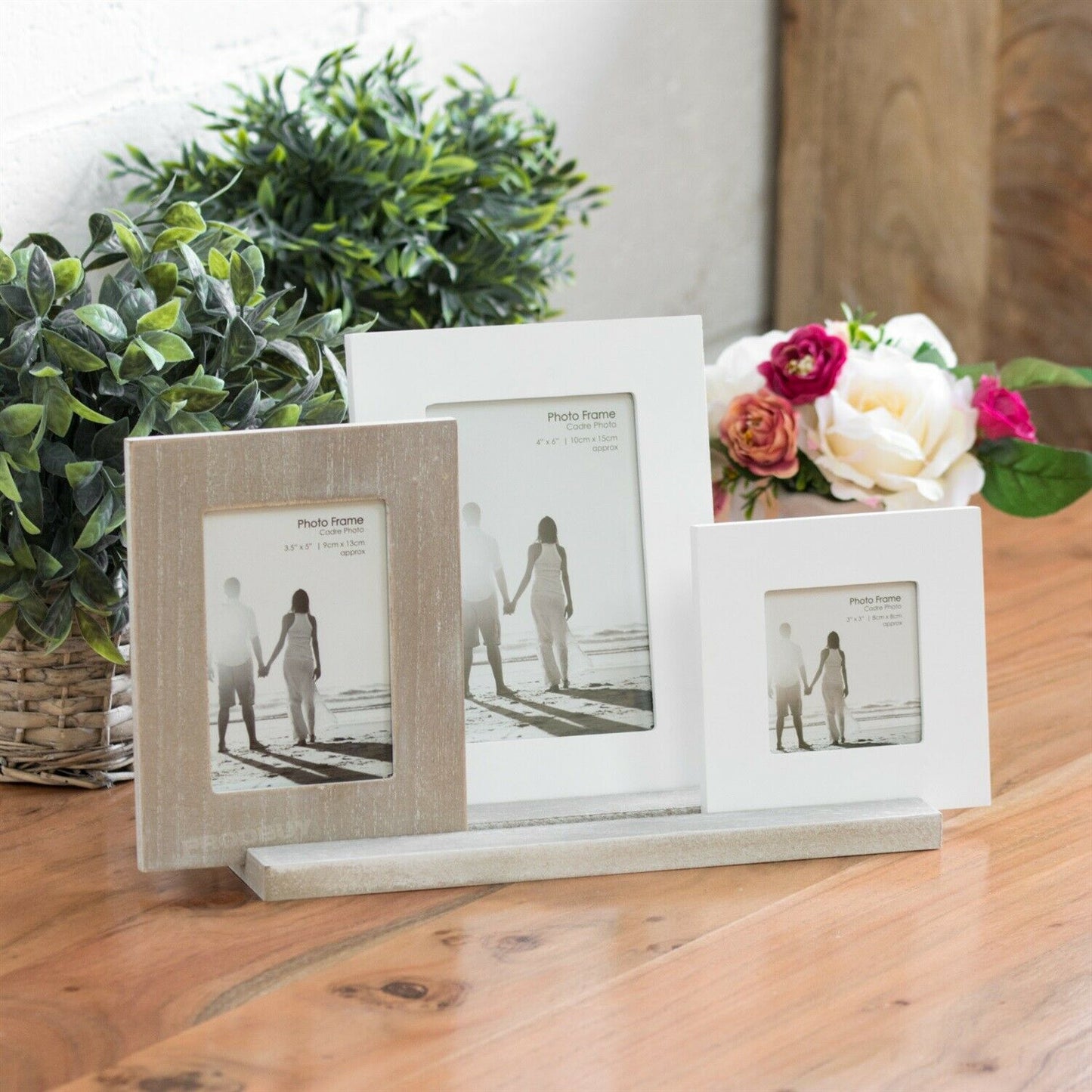 Triple 3 Photo Free-Standing Wooden Multi Picture Frame