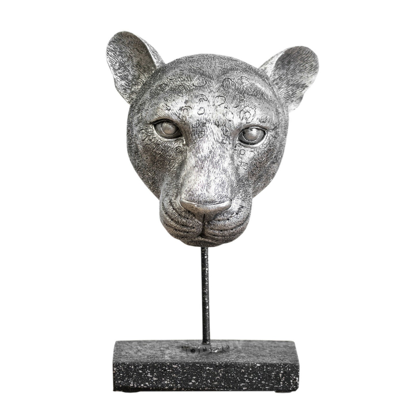 Leopard Head on Stand Ornament Silver 26.5cm