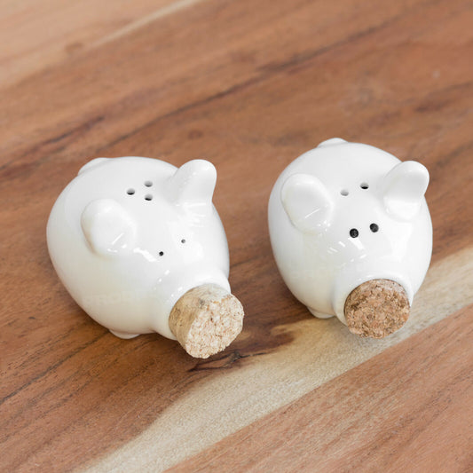 Novelty White Ceramic Pig Salt & Pepper Shakers Set
