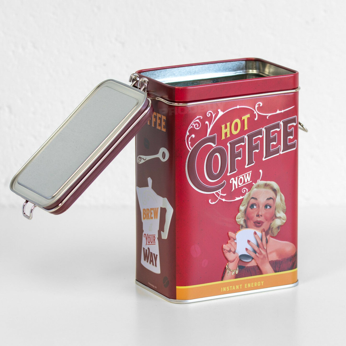 Hot Coffee Now Retro Clip Top 1.3 Litre Storage Tin
