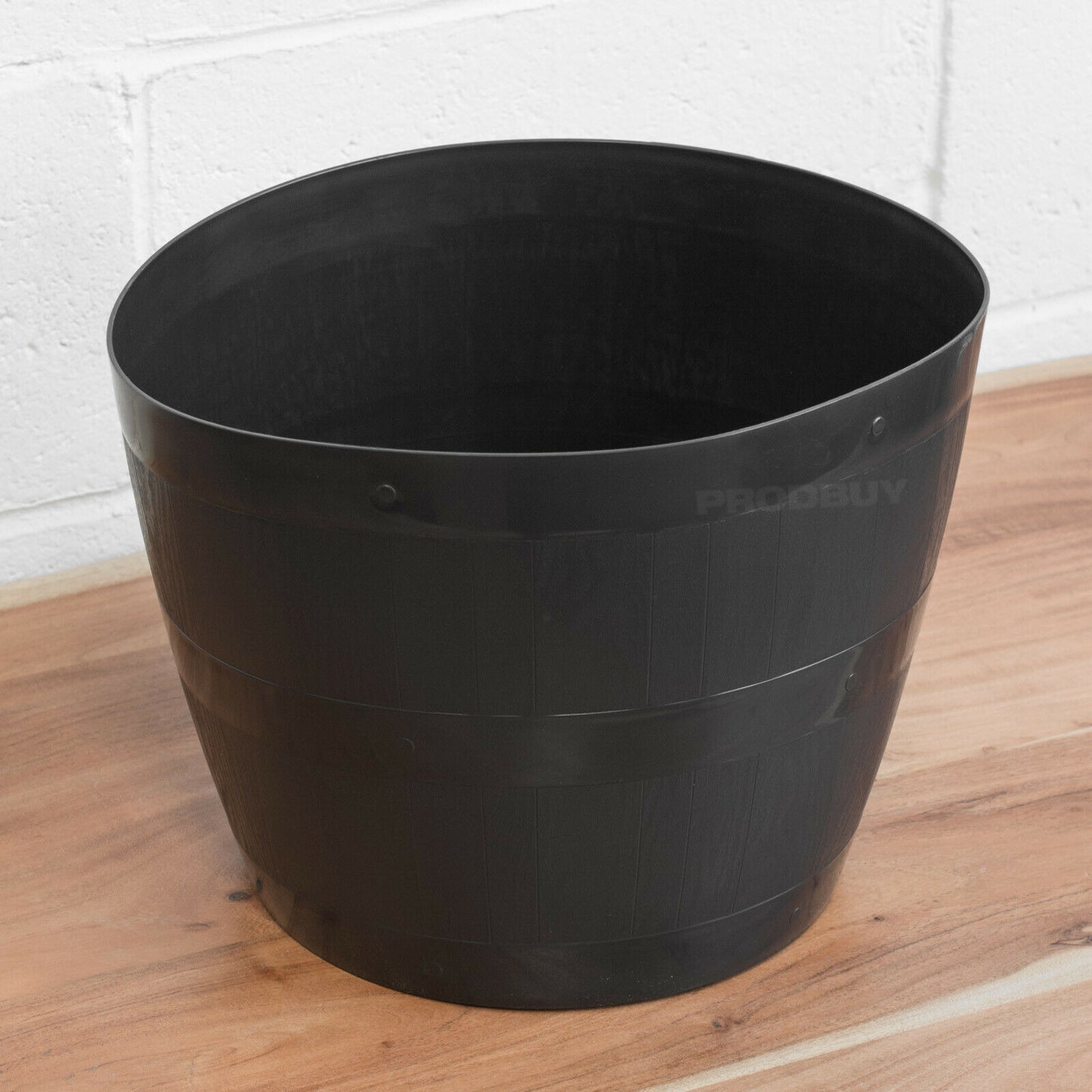 Set of 2 Black Round Barrel Planters 34cm