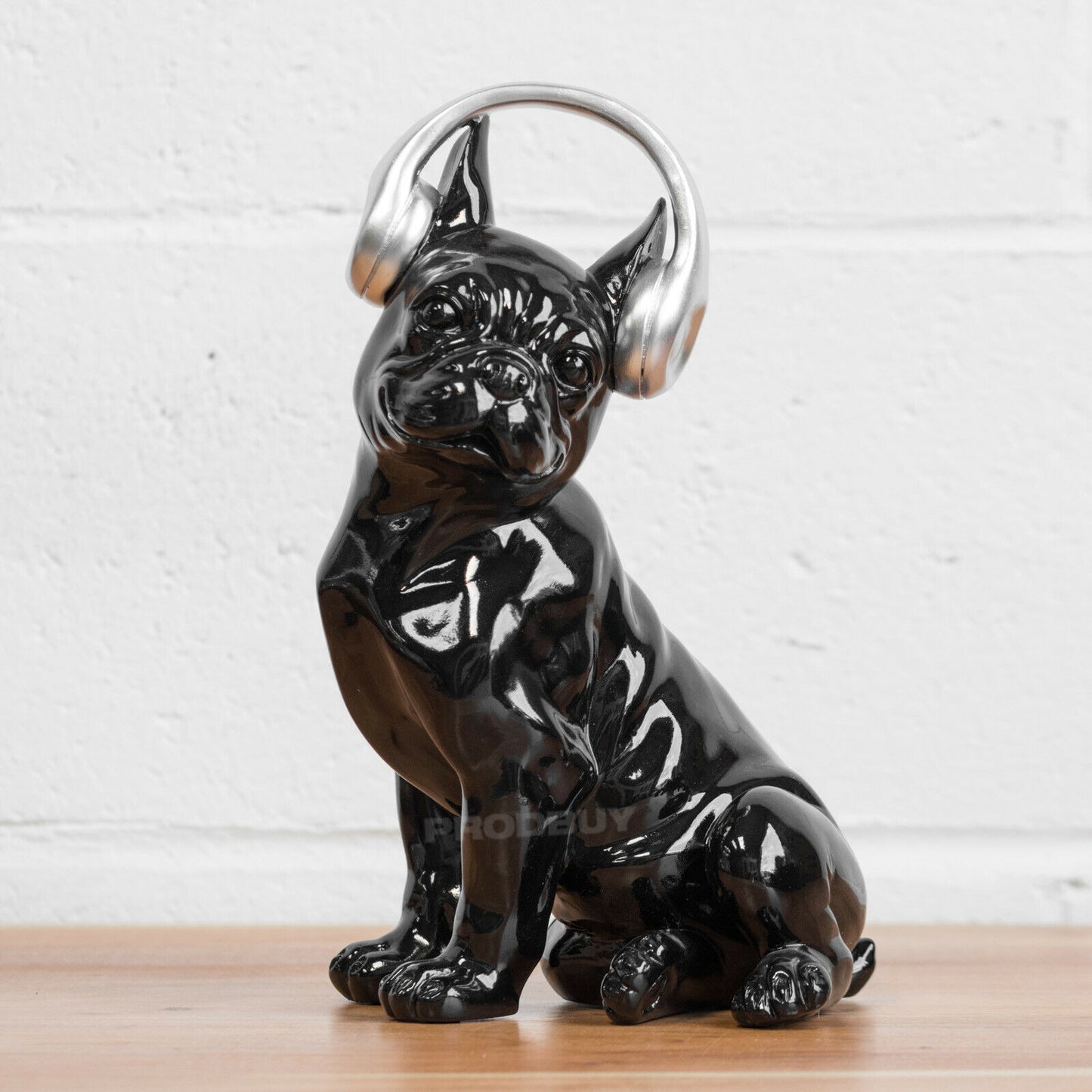 Black French Bulldog with Silver Headphones Ornament
