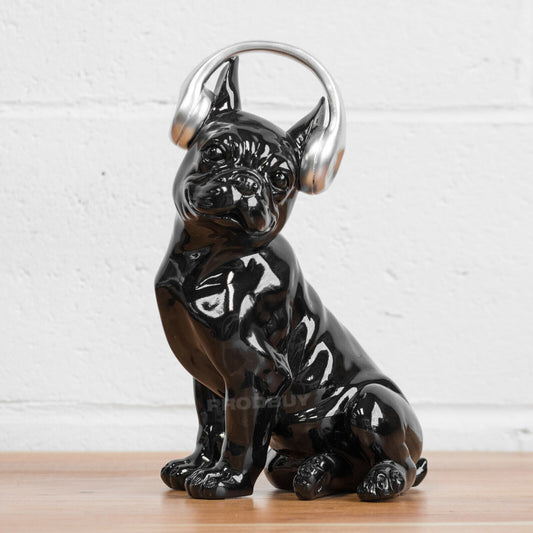 Black French Bulldog with Silver Headphones Ornament