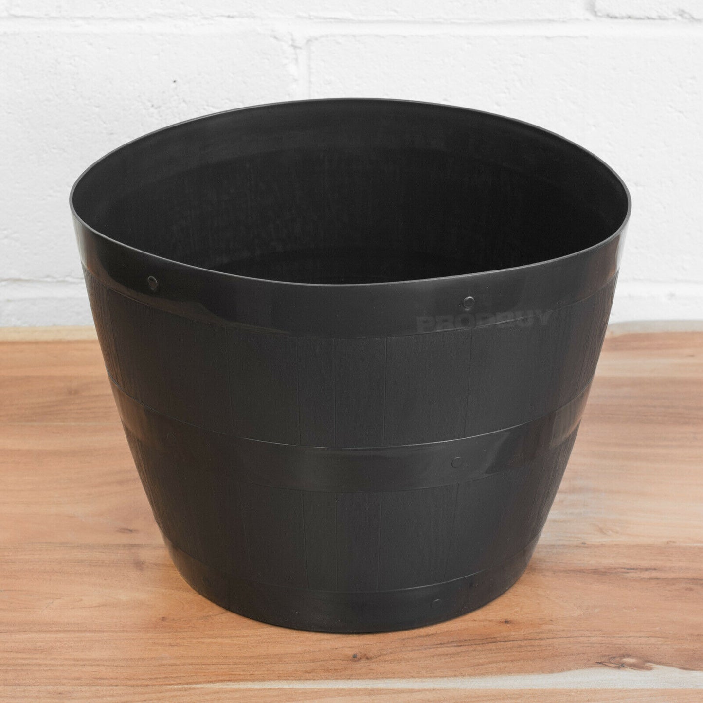 Set of 2 Black Round Barrel Planters 34cm