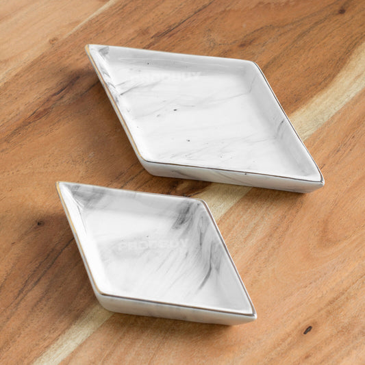 Set of 2 Ceramic Marble Effect Trinket Dishes