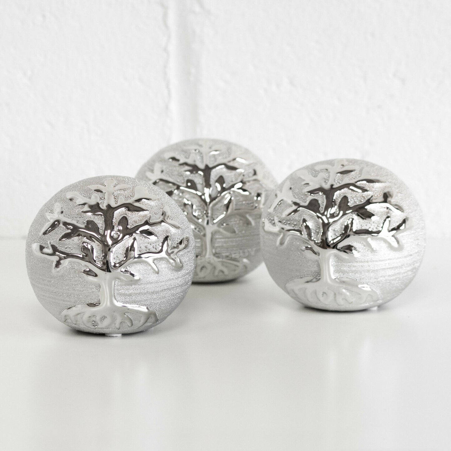 Set of 3 Silver Ornamental Tree Of Life Deco Balls