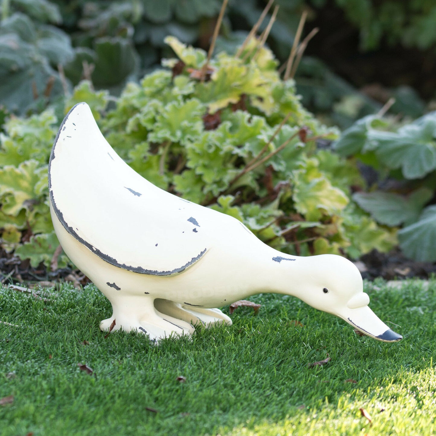 White Drinking Garden Duck Ornament
