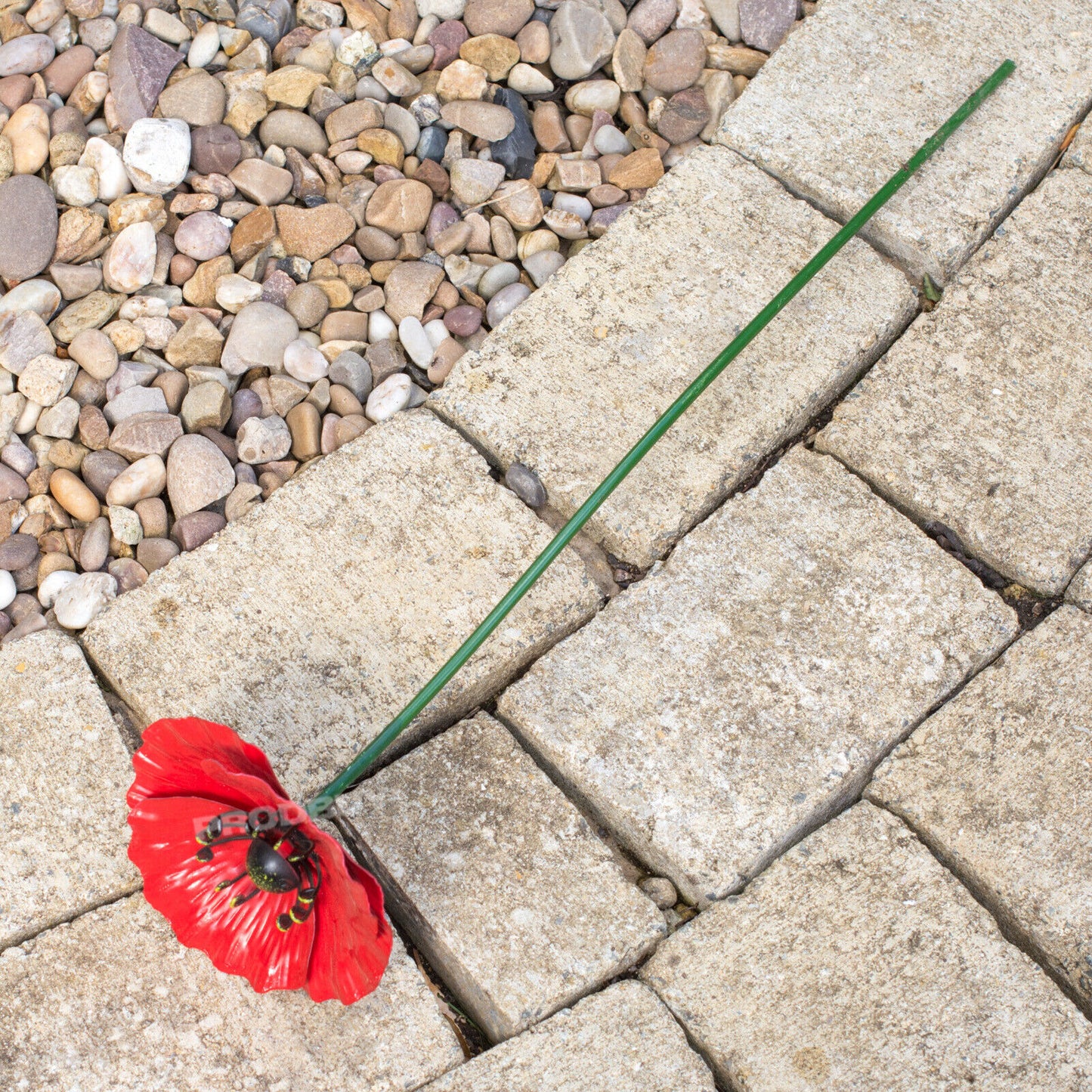 Set of 3 Tall Red Poppy Flower Garden Stakes 44cm