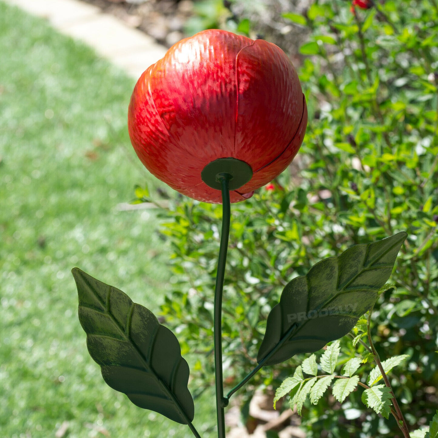 Large Metal Poppy Garden Stake Ornament 82cm Tall