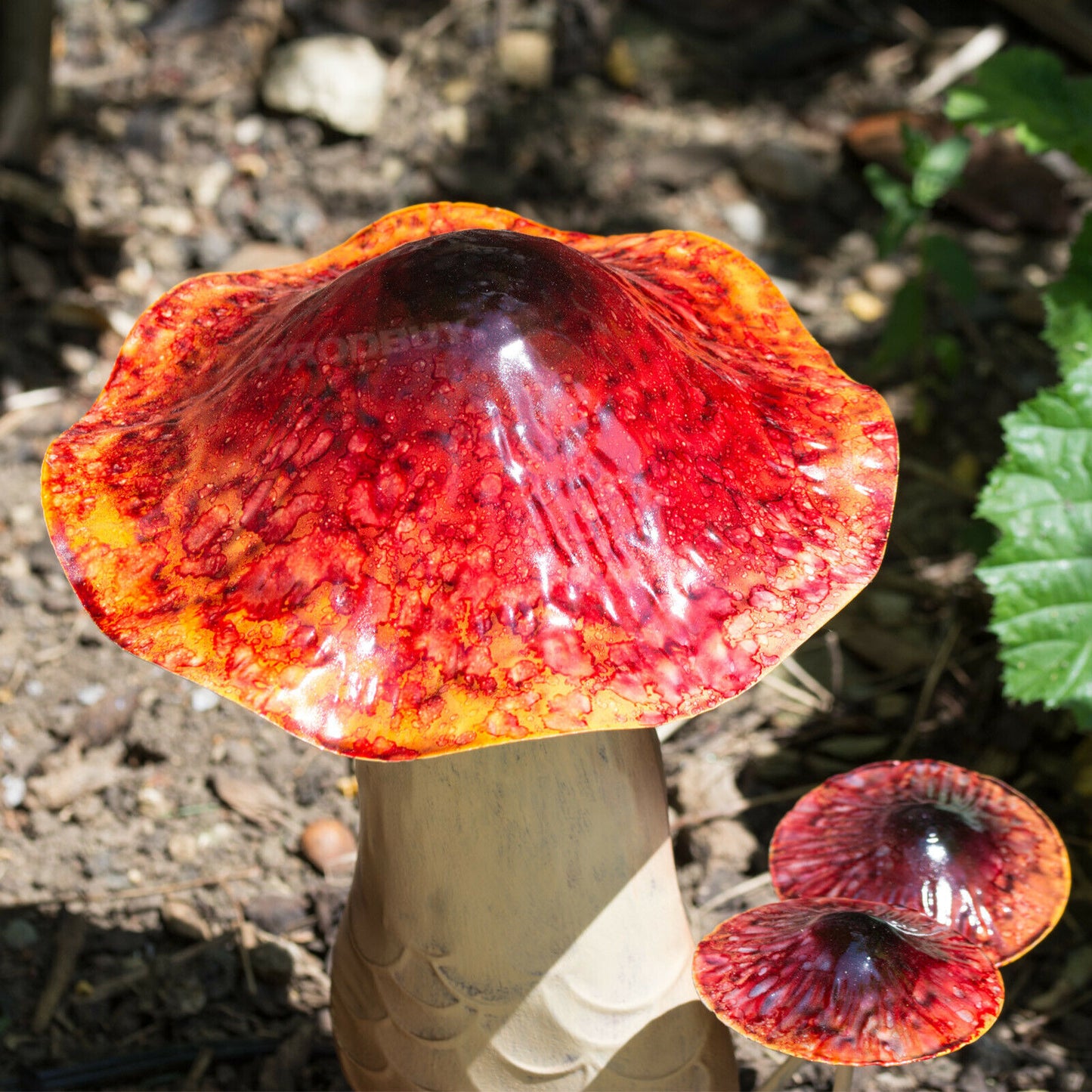 Orange Metal Toadstools Stake Garden Ornament
