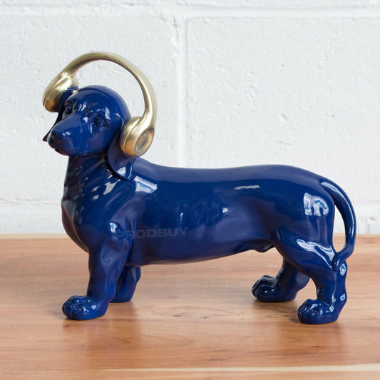 Dark Blue Sausage Dog with Headphones Ornament