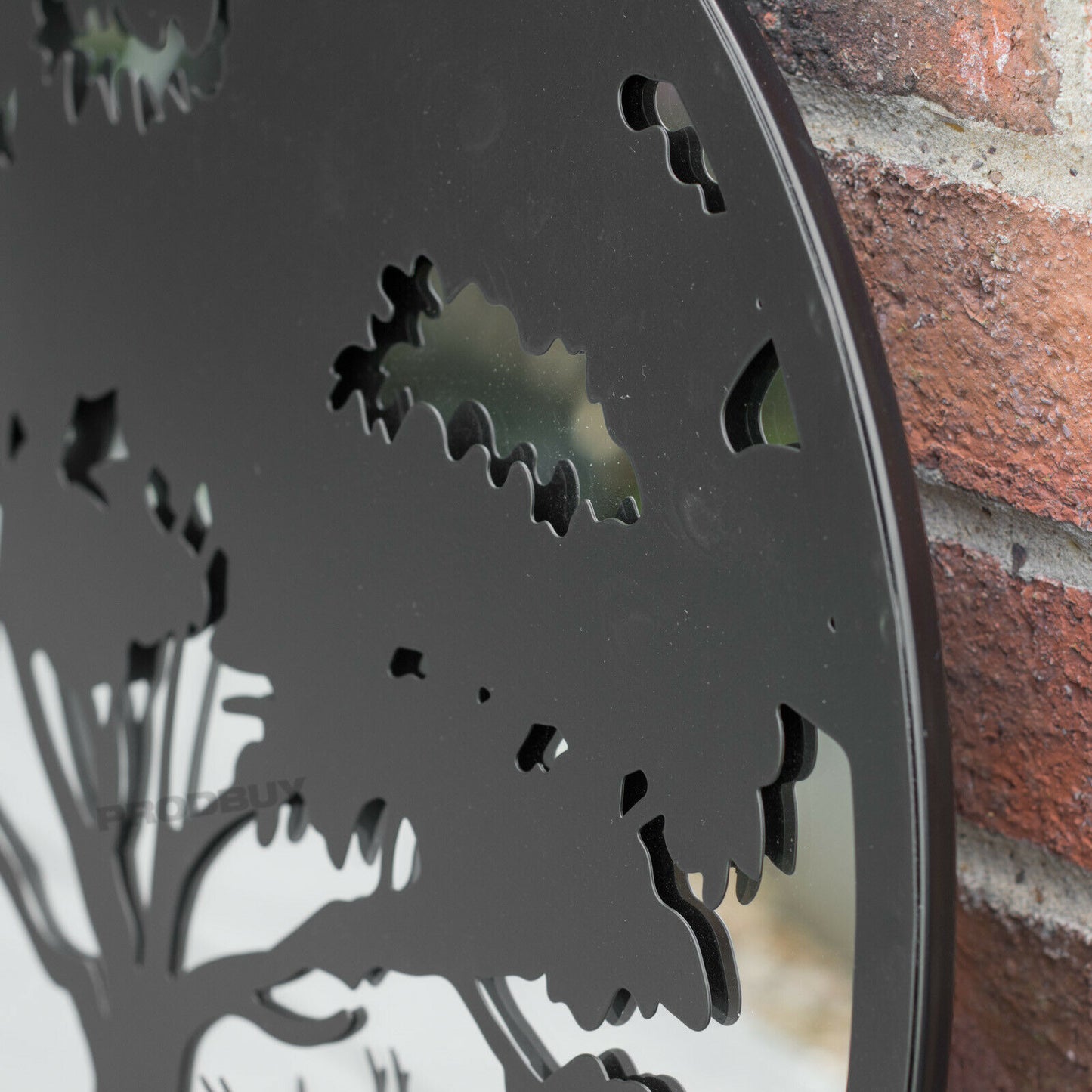 Stags & Tree Round 50cm Black Metal Garden Mirror