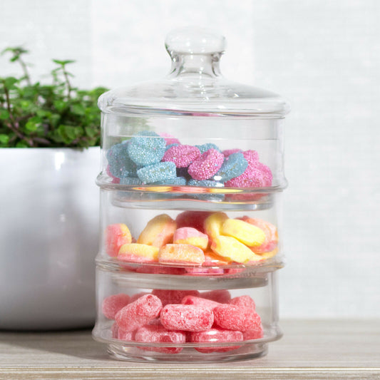 Vintage 3 Tier Stackable Glass Storage Sweets Jar