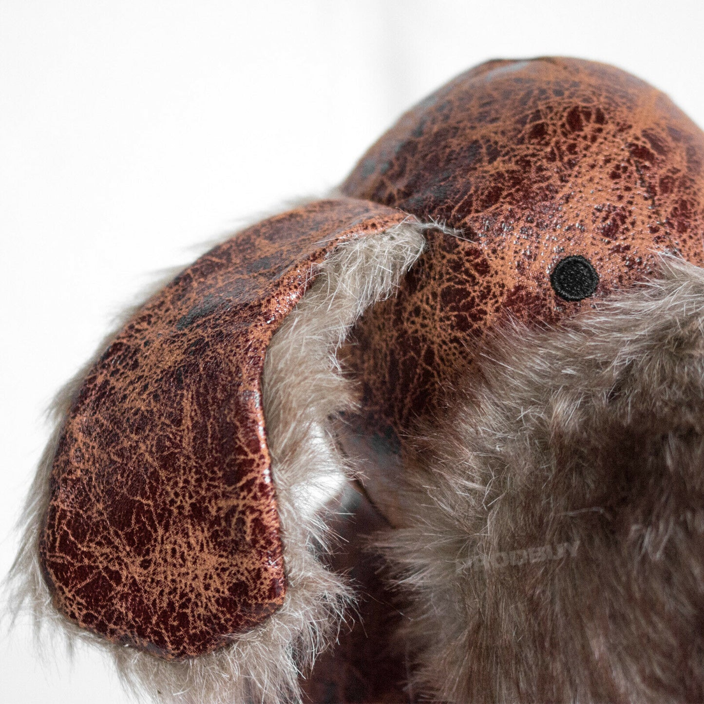 Fluffy Brown Faux Leather Dog Door Stop