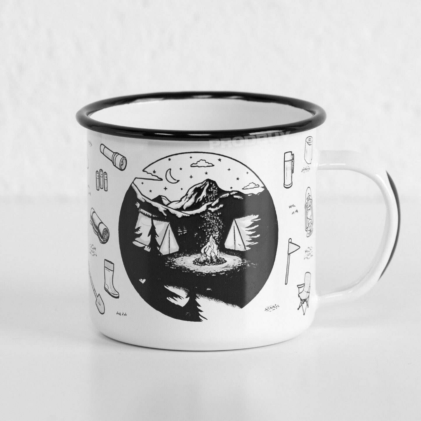 White 'Just Enjoy' Enamel Camping Coffee Mug