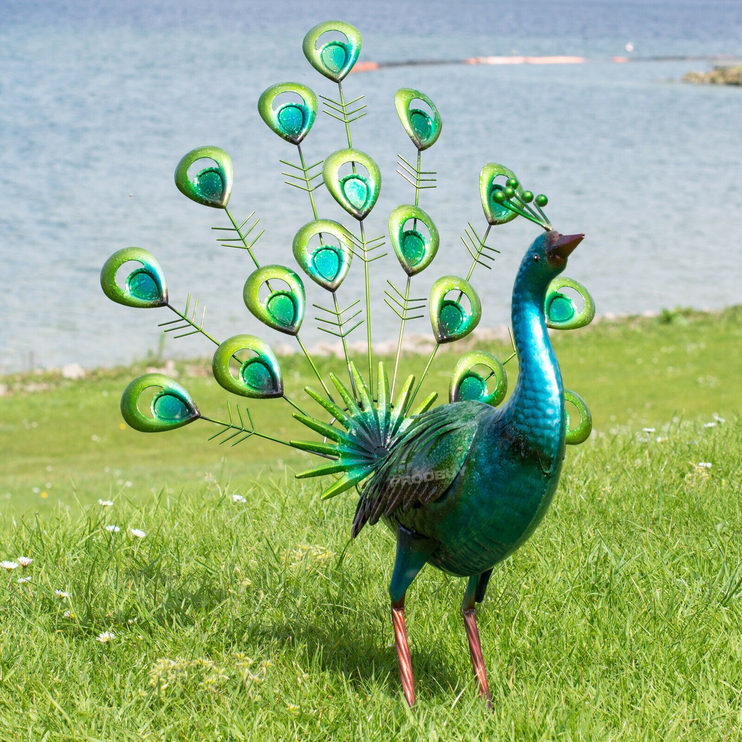 Large 56cm Green Metal Peacock Garden Ornament