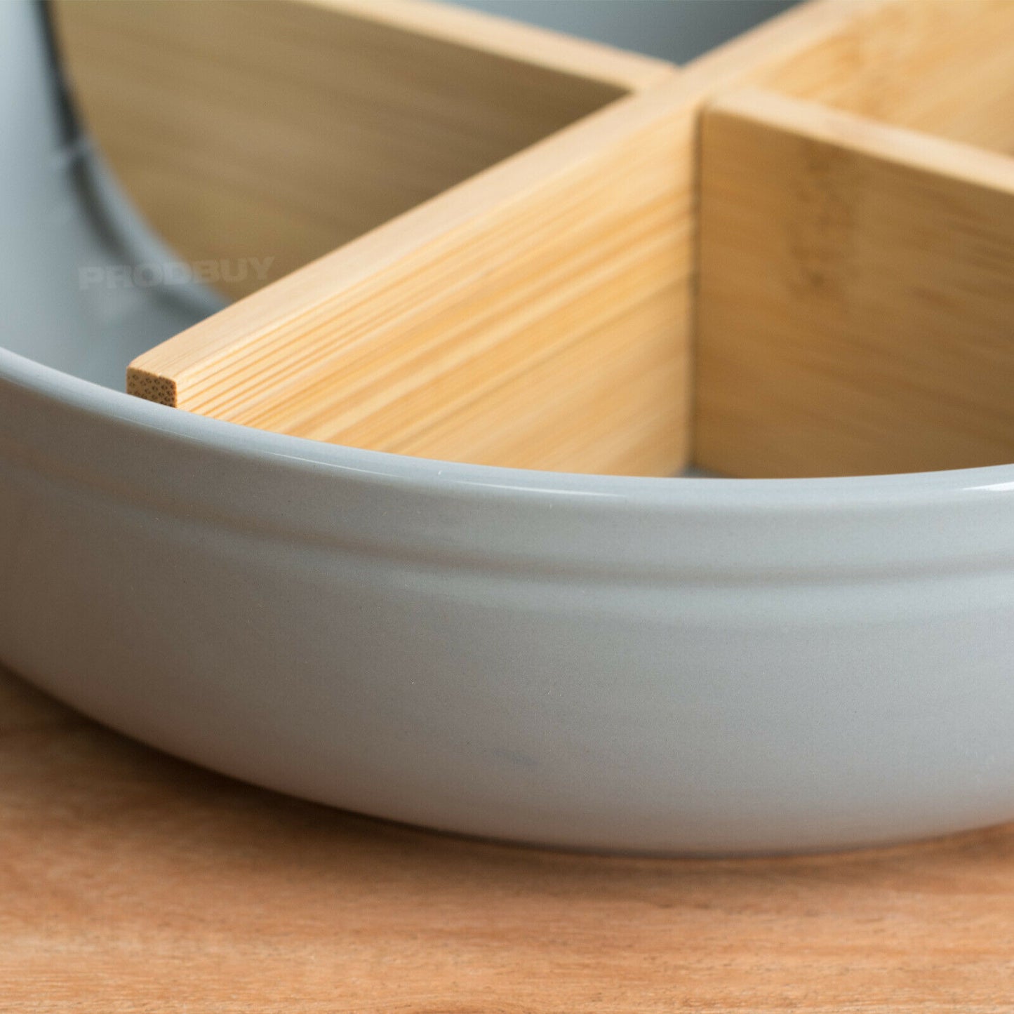 Typhoon Grey Serving Dish with Bamboo Dividers Chip & Dip Crisp Snack Bowl