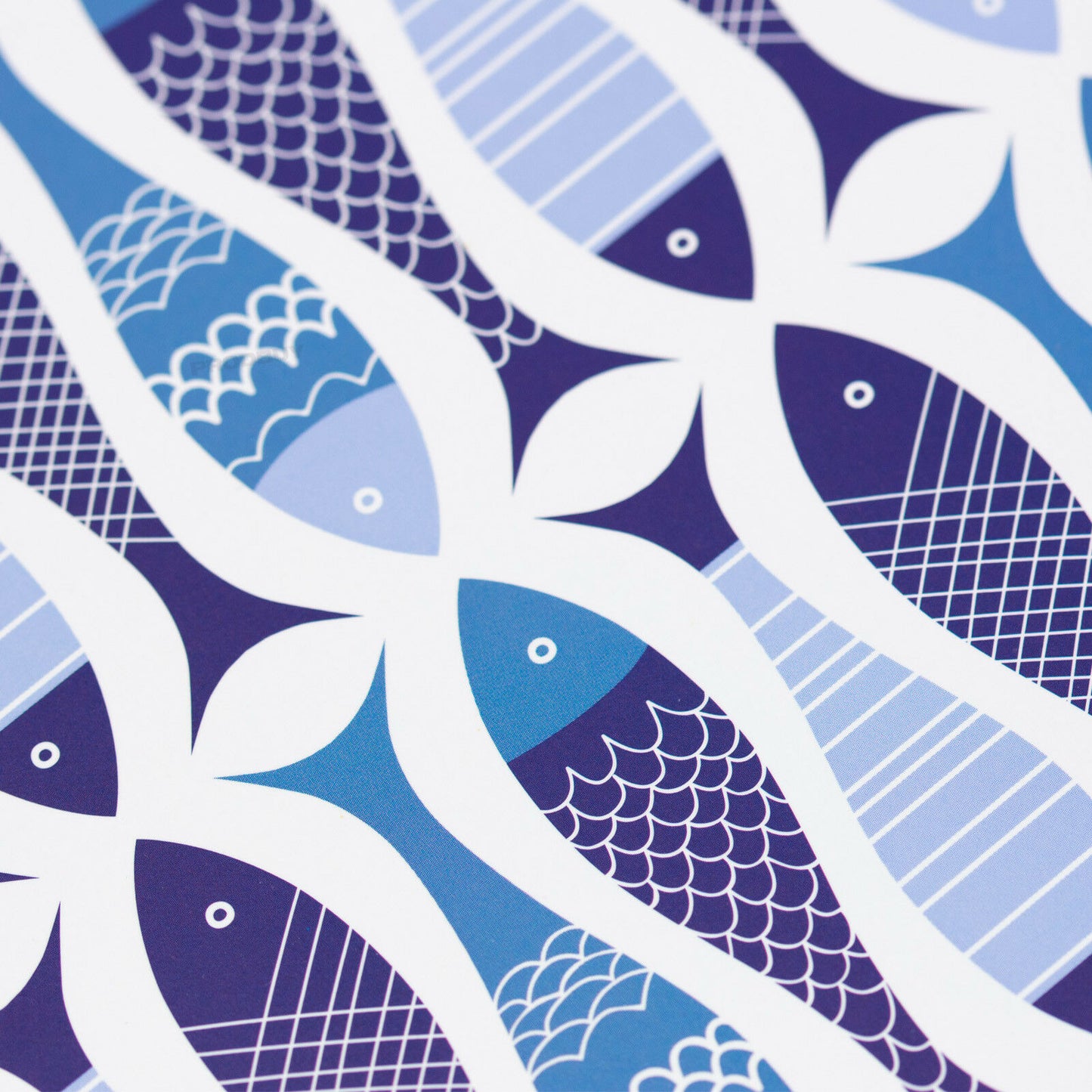 Set of 4 Placemats & 4 Coasters White & Blue Fish