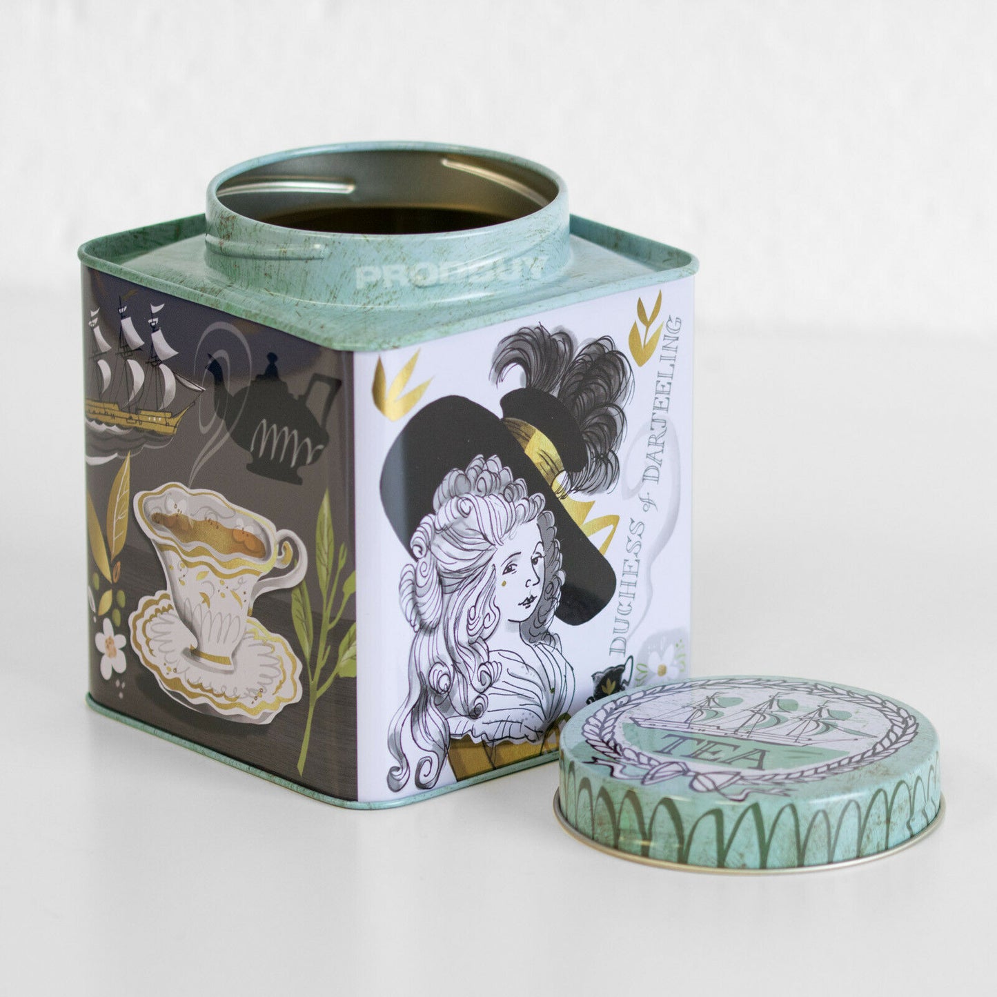 Georgian Themed Metal Tea Caddy Storage Tin