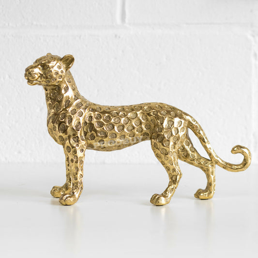 Gold Standing Resin Leopard 20cm Wild Cat Ornament