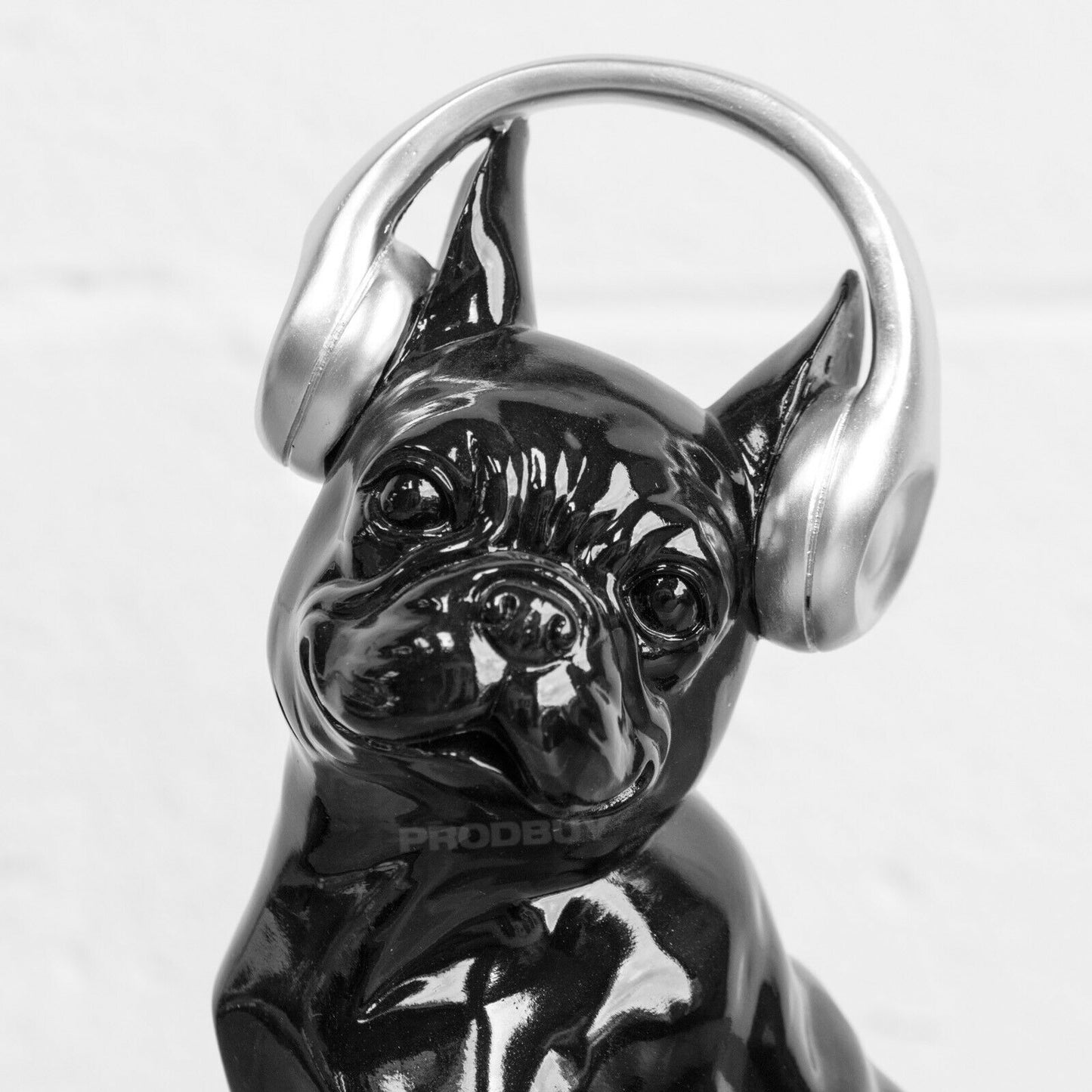 Black French Bulldog with Silver Headphones Ornament