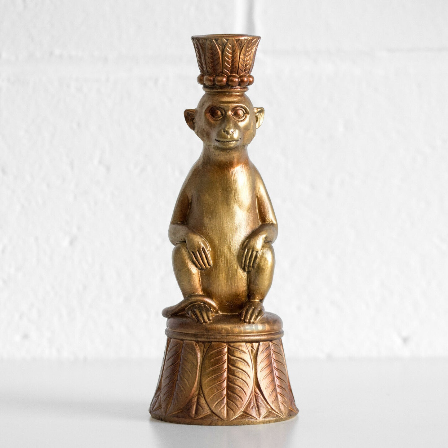 Monkey Brass Colour Resin Candlestick 24cm
