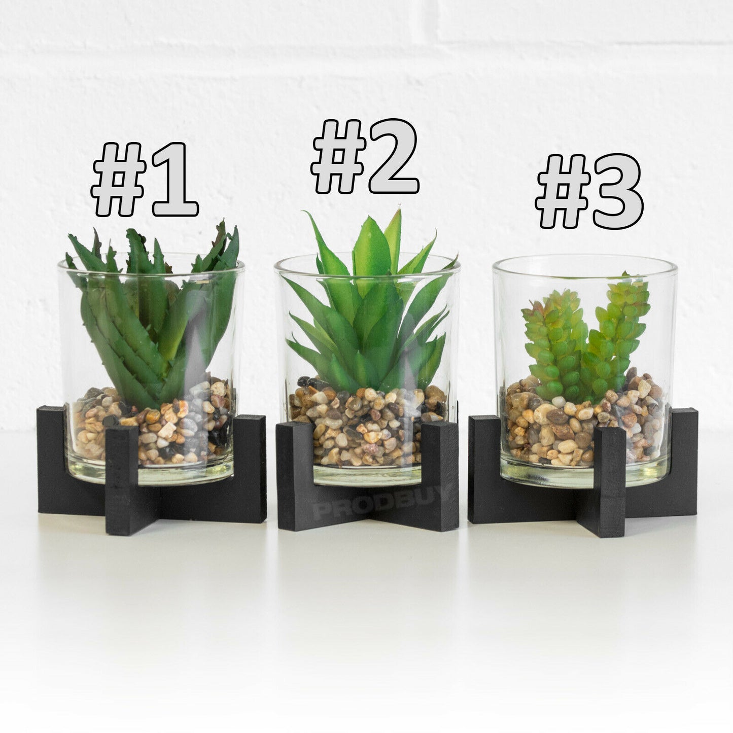Small Artificial Cactus Succulent In Stand & Glass Pot