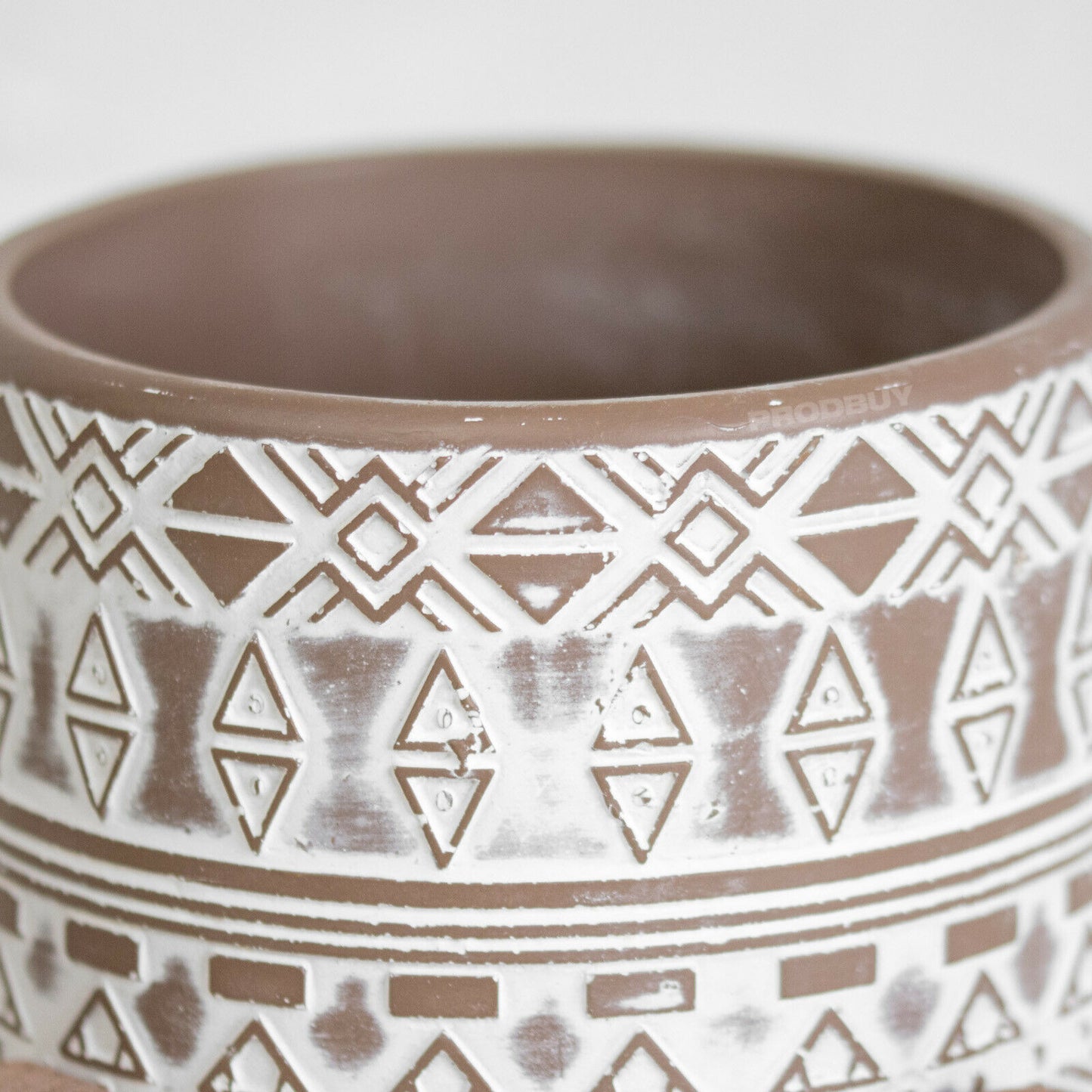 Tribal Cement Plant Pot Holder On Wooden Stand