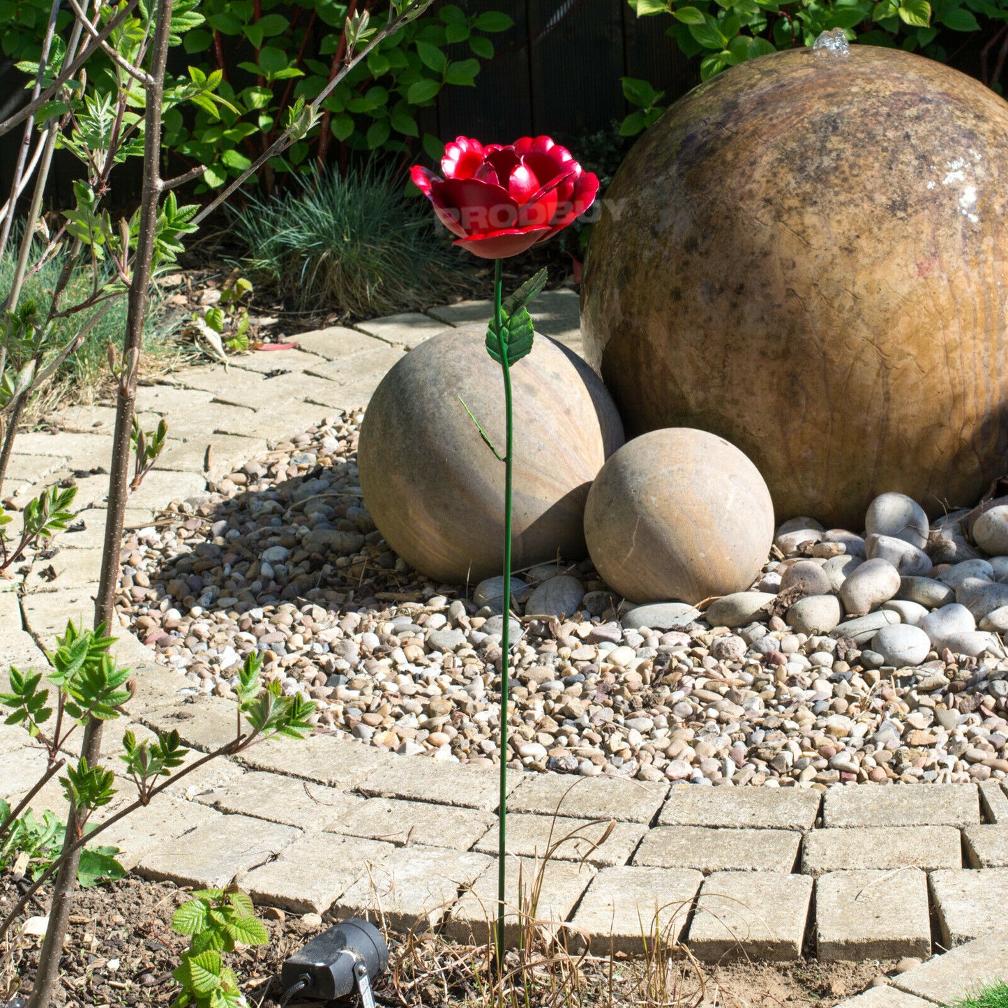 Large 83cm Rose Flower Garden Stake Metal Ornament