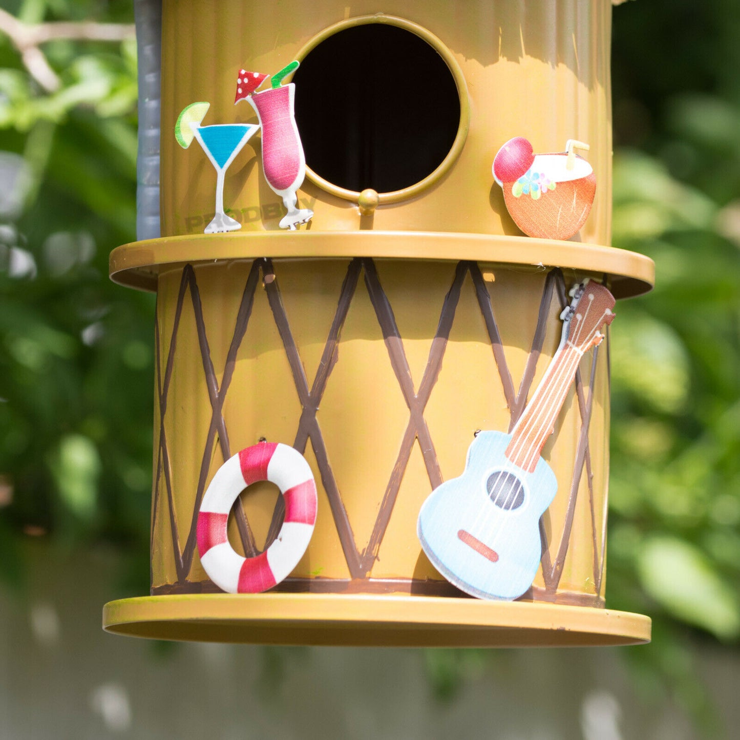Aloha Tiki Bar Hanging Metal Garden Bird House