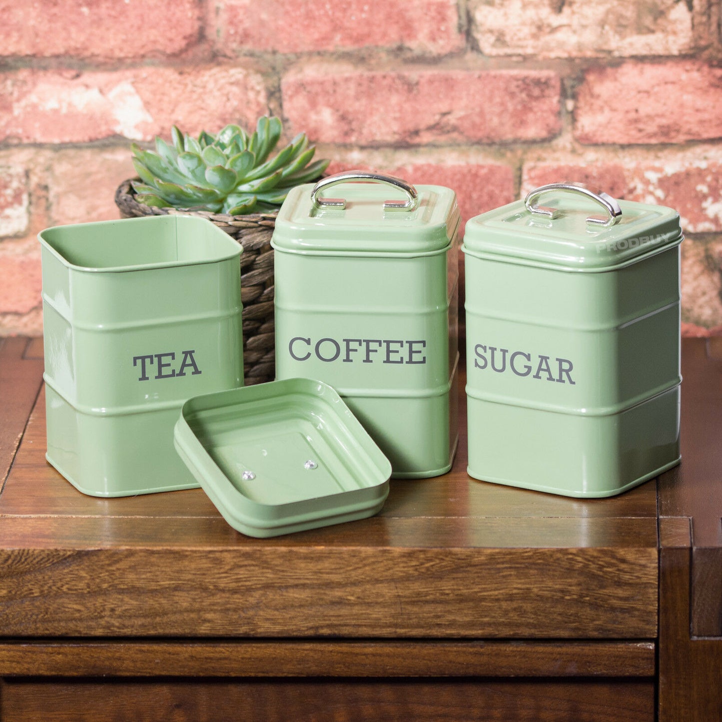 Sage Green Tea Coffee Sugar Canisters Set