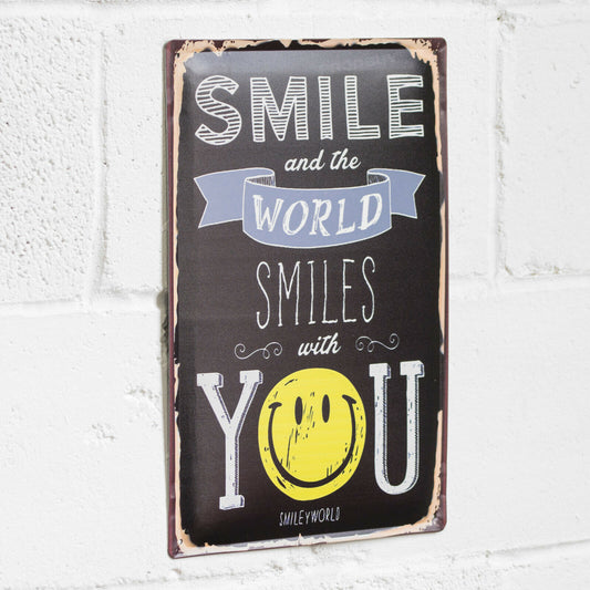 Smile & The World Smiles With You Metal Wall Decor Art Sign
