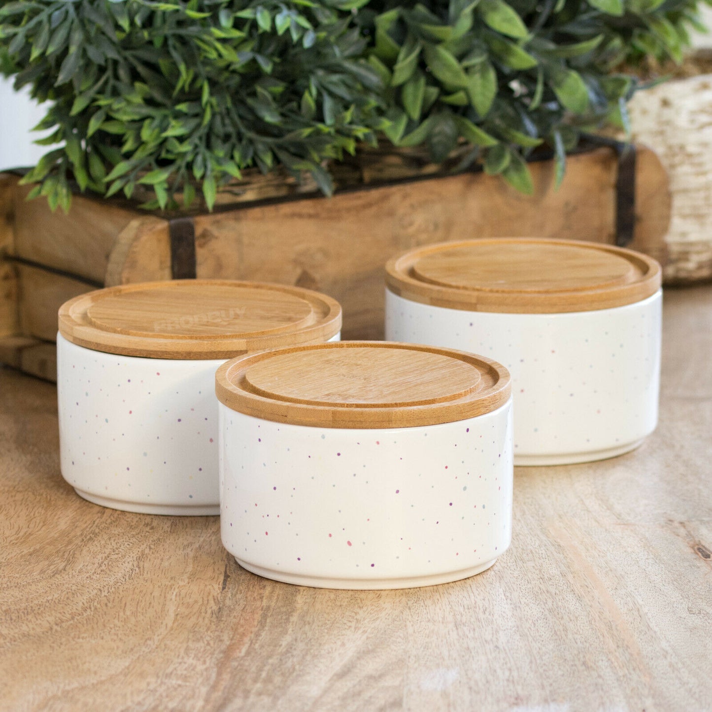 Set of 3 Stackable Ceramic Storage Canisters