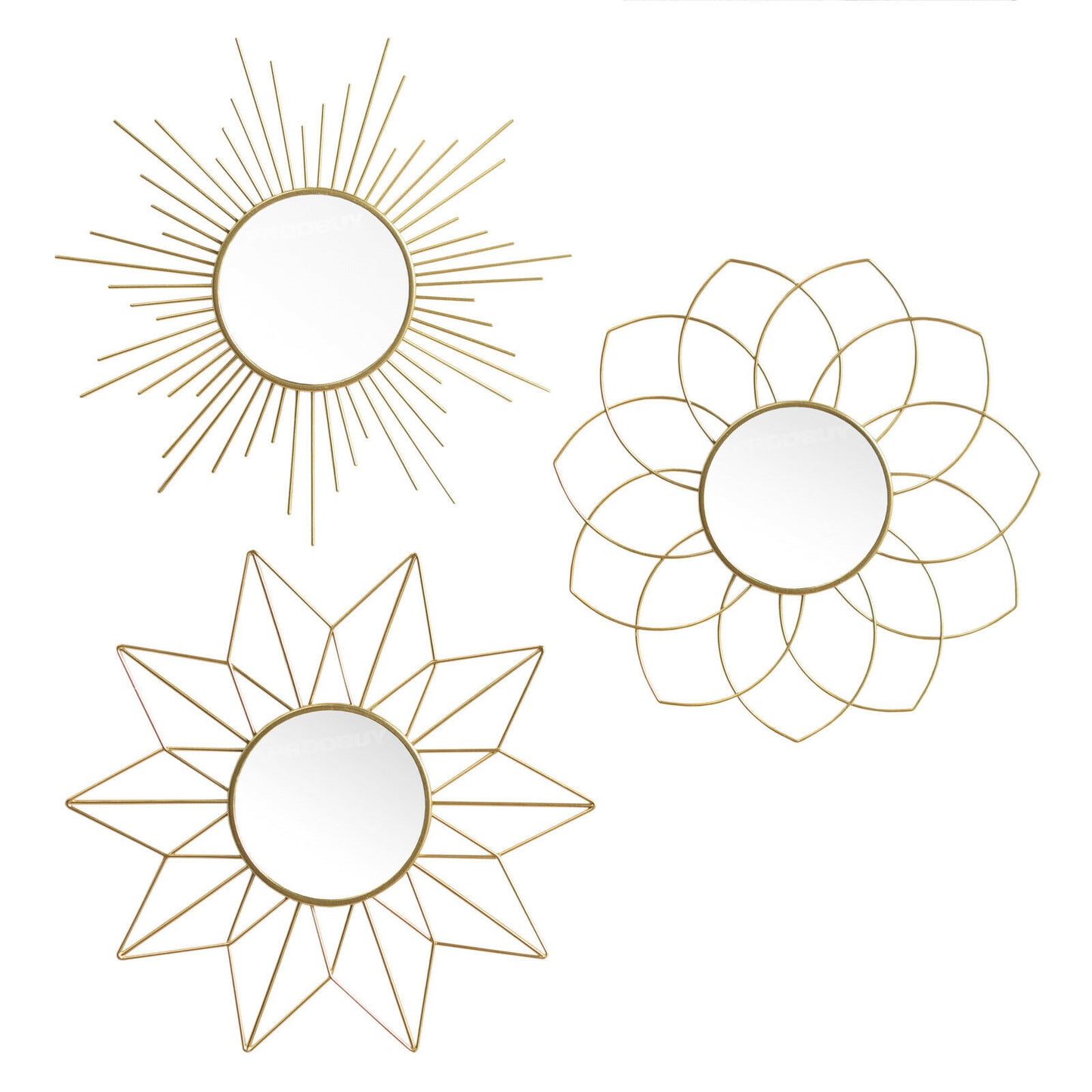 Set of 3 Small Gold Frame Glass Wall Mirrors