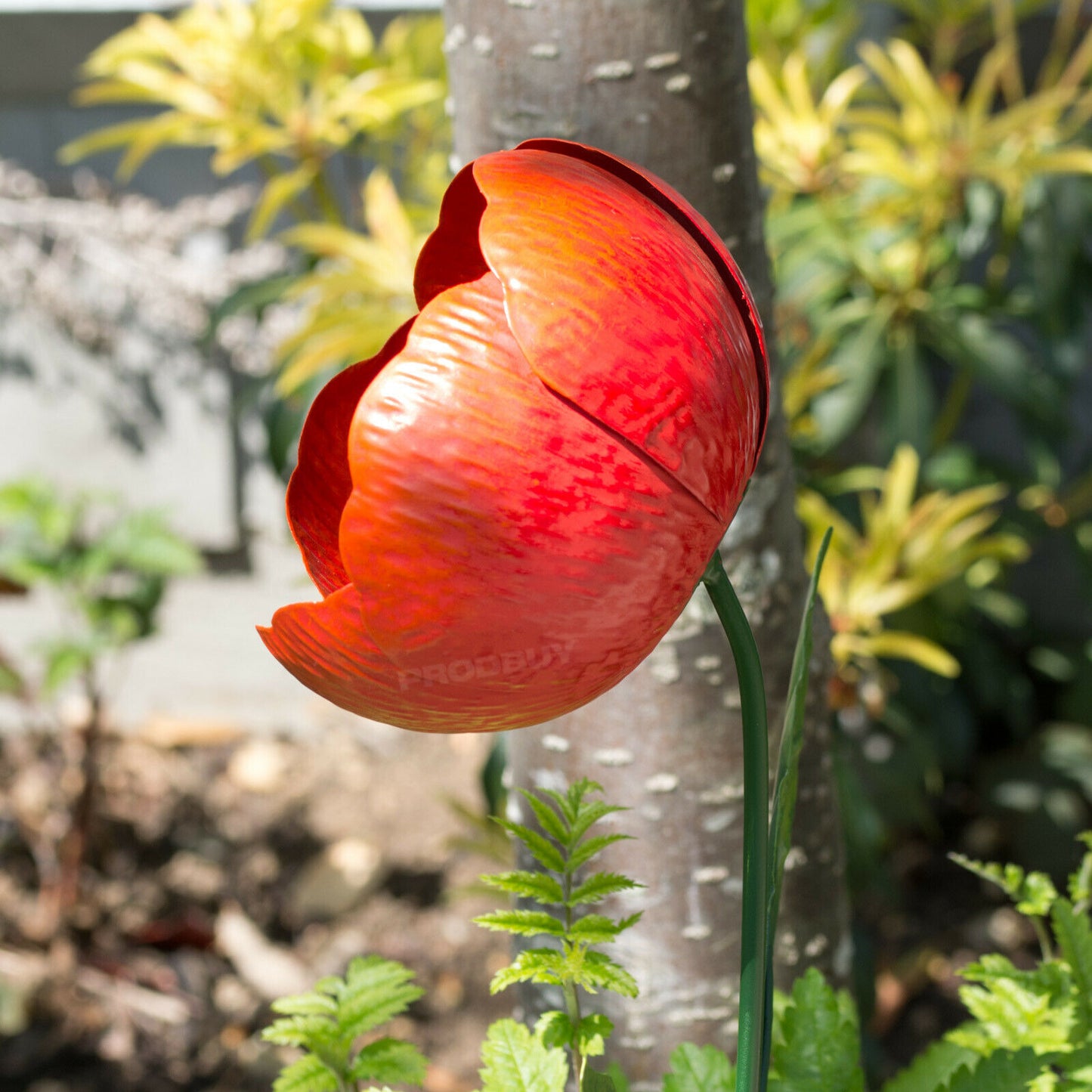 Large Metal Poppy Garden Stake Ornament 82cm Tall