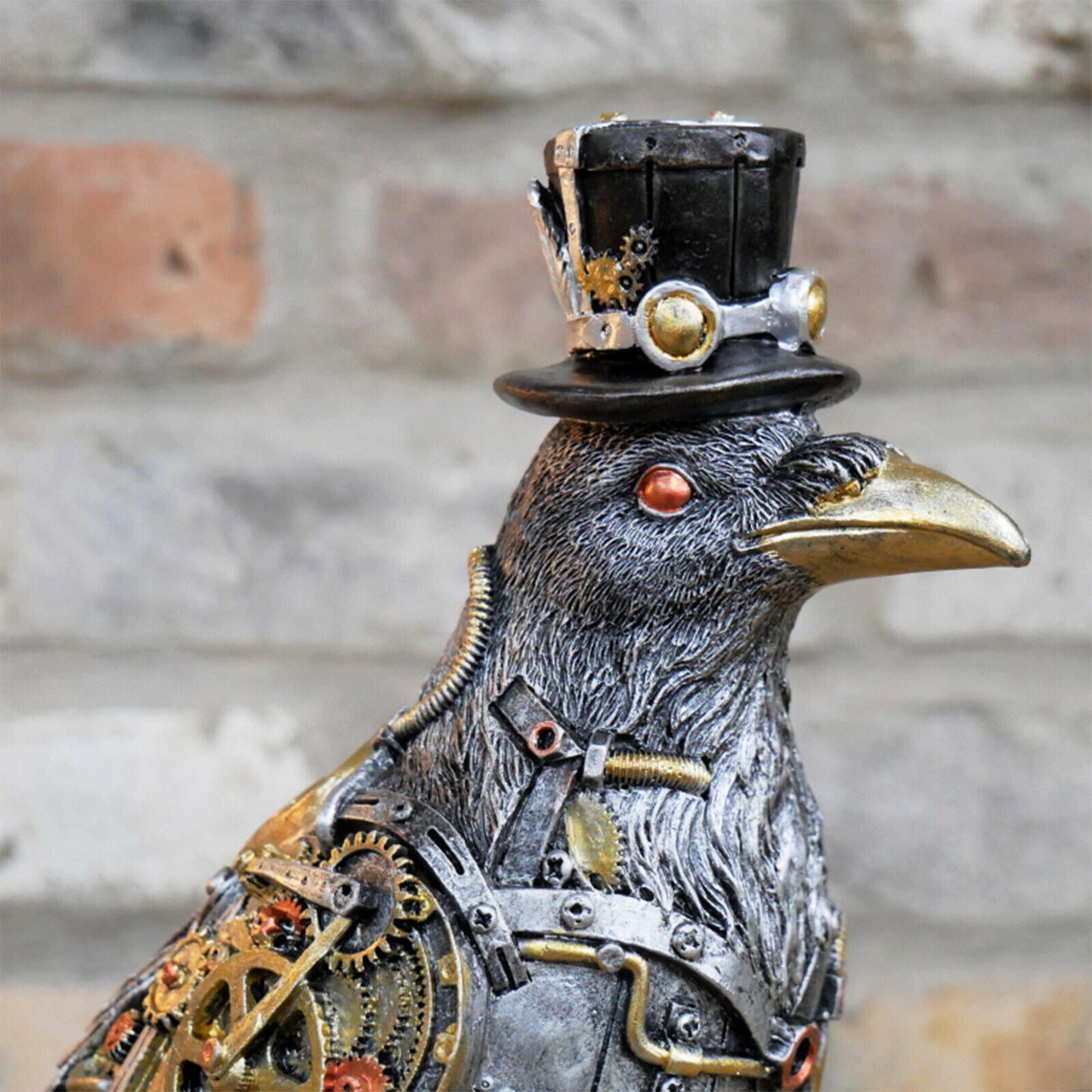 Steampunk Bird Ornament Freestanding Industrial Style Crow With Top Hat