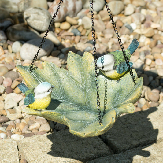 Blue Tits On Leaf Bird Feeder Hanger For Trees Feeding Station