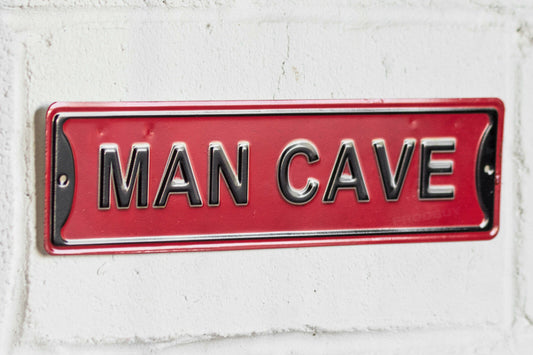 'Man Cave' Red & Black 40cm Metal Wall Sign