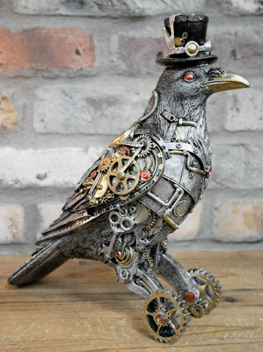 Steampunk Bird Ornament Freestanding Industrial Style Crow With Top Hat