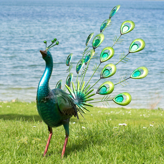Large 56cm Green Metal Peacock Garden Ornament