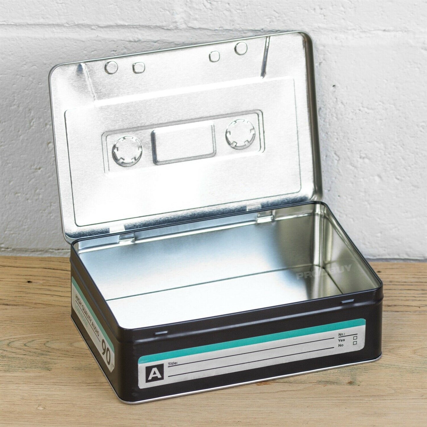 Retro Cassette Tape 2.5L Flat Tin Storage Lunch Box