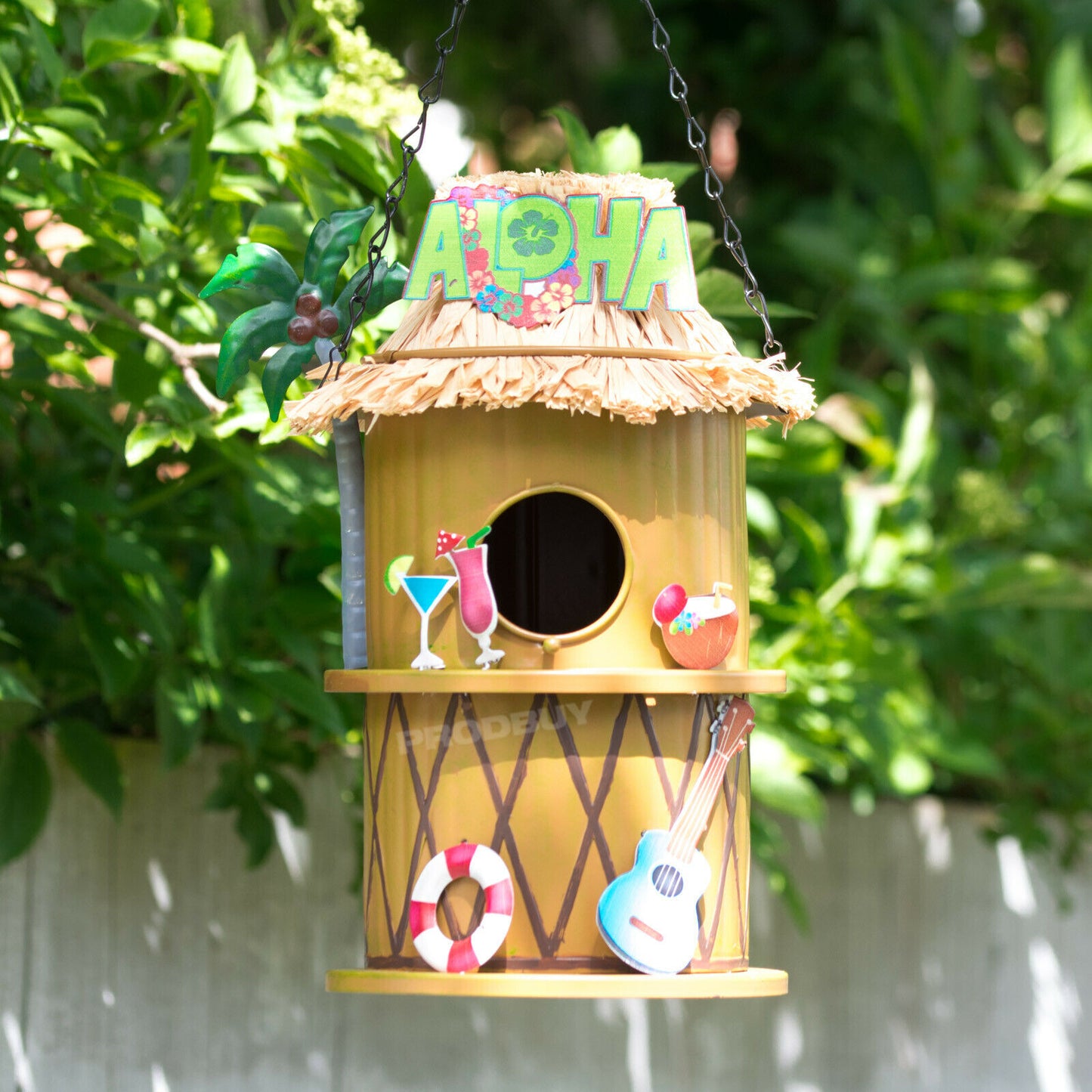 Aloha Tiki Bar Hanging Metal Garden Bird House